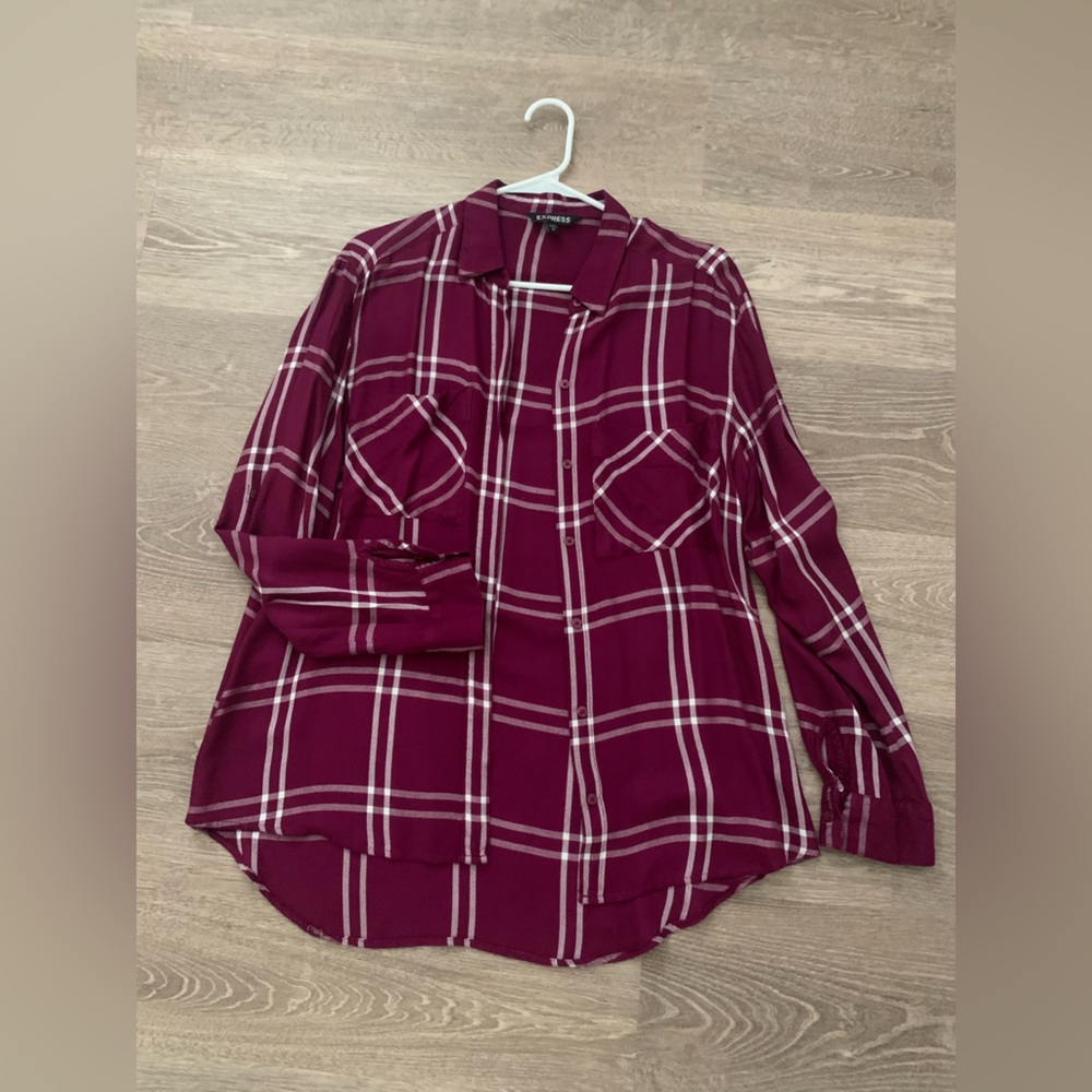Express Maroon Plaid Shirt